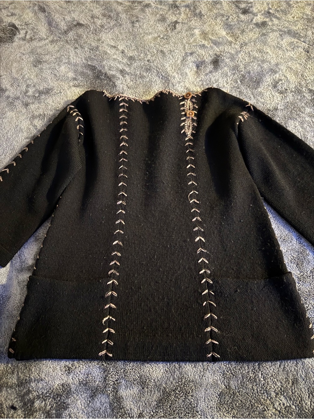 Black Hand-Stitched Women's Cardigan Sweater 100% wool